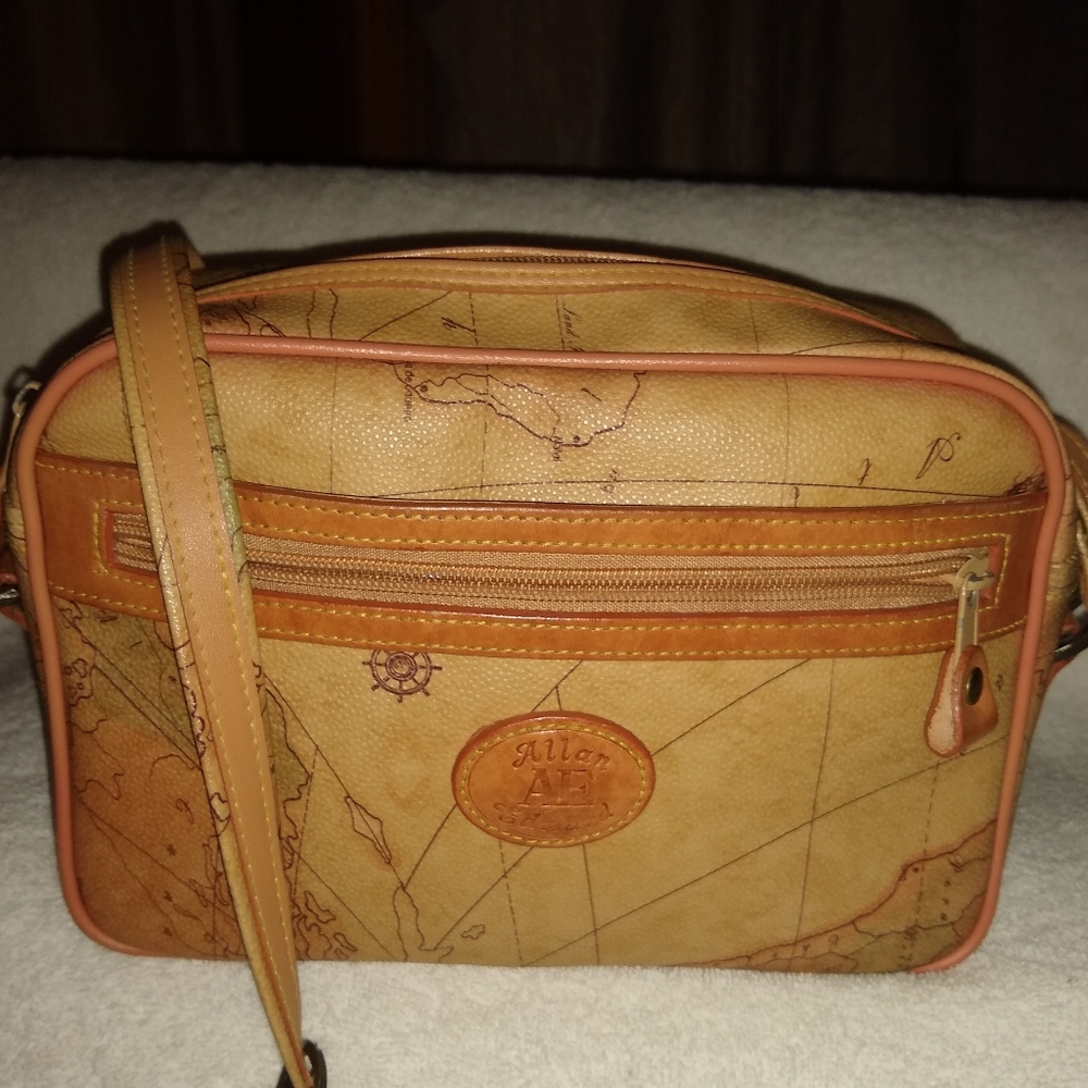 Allan Edward map print crossbody bag.